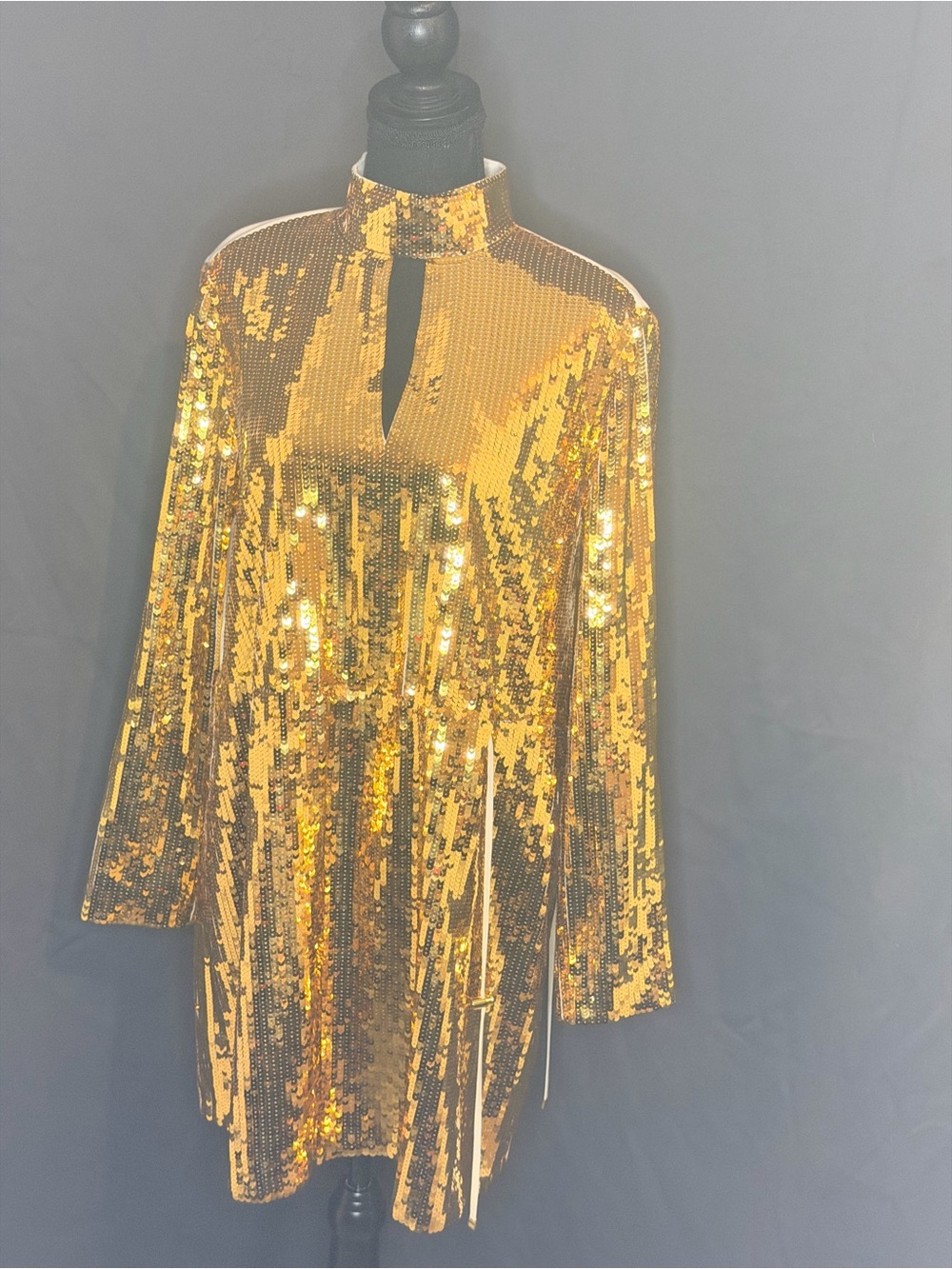TIBI Gold Sequin Long Sleeve Mini Dress - Picture 4 of 6